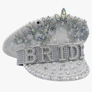 Elegant Silver, White & Pearl Bride Cap